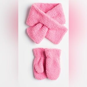 H&M Pink Fleece Mittens and Scarf Set Pink - Kids | H&M